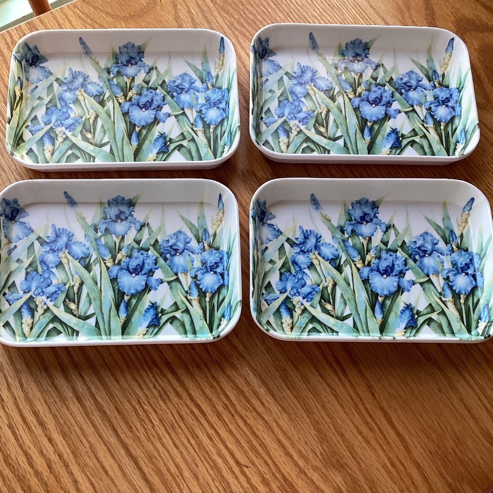 Blue Iris art mini platter set 4 Italy